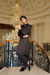 Jet Black Embroidered Kurta Shalwar - Noor e Fitr