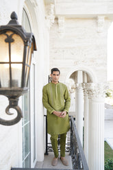 Olive Green Embroidered Kurta Trouser - Noor e Fitr