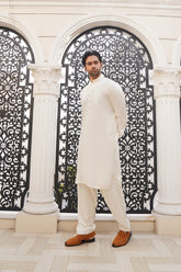 Classic Off-White Embroidered Kurta Shalwar - Noor e Fitr