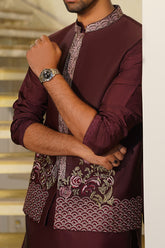 Maroon Embroidered Waistcoat- Noor e Fitr