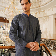 Navy Blue Embroidered Kurta Trouser - Noor e Fitr