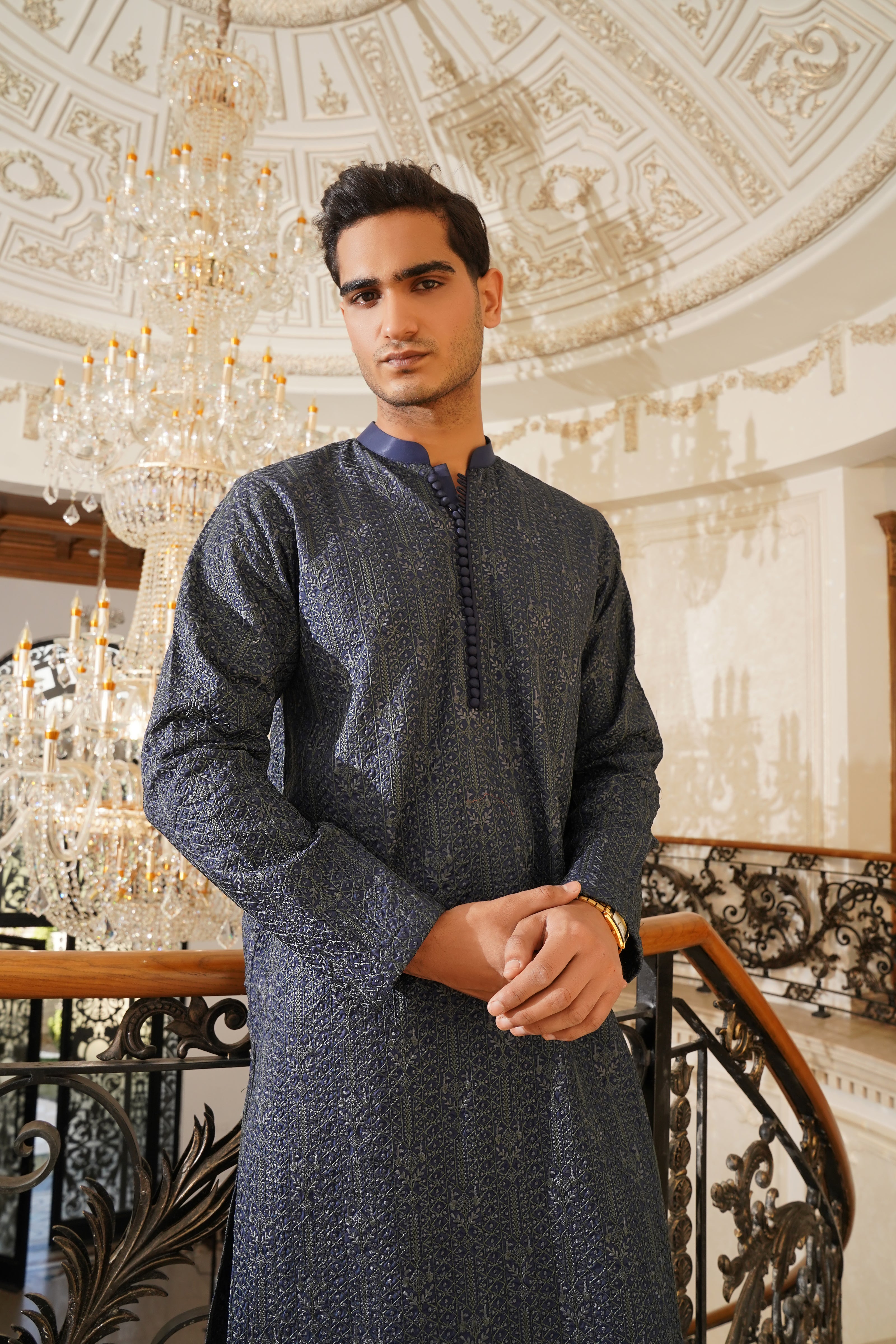 Navy Blue Embroidered Kurta Trouser - Noor e Fitr