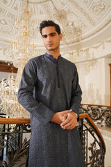Navy Blue Embroidered Kurta Trouser - Noor e Fitr