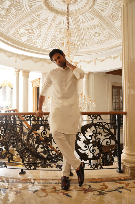 Pearl White Embroidered Kurta Trouser- Noor e Fitr