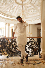 Pearl White Embroidered Kurta Trouser- Noor e Fitr