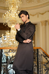 Jet Black Embroidered Kurta Shalwar - Noor e Fitr