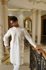 Ivory Hand-Embroidered Kurta Trouser- Noor e Fitr