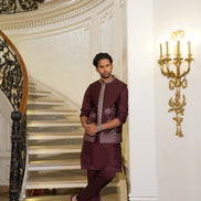 Maroon Embroidered Waistcoat- Noor e Fitr