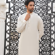 Classic Off-White Embroidered Kurta Shalwar - Noor e Fitr