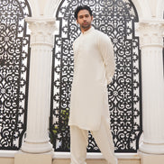Classic Off-White Embroidered Kurta Shalwar - Noor e Fitr