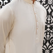 Classic Off-White Embroidered Kurta Shalwar - Noor e Fitr