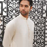 Classic Off-White Embroidered Kurta Shalwar - Noor e Fitr