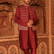 MERRON CROSS-STITCH WAISTCOAT/KURTA TROUSER