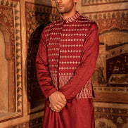 MERRON CROSS-STITCH WAISTCOAT/KURTA TROUSER