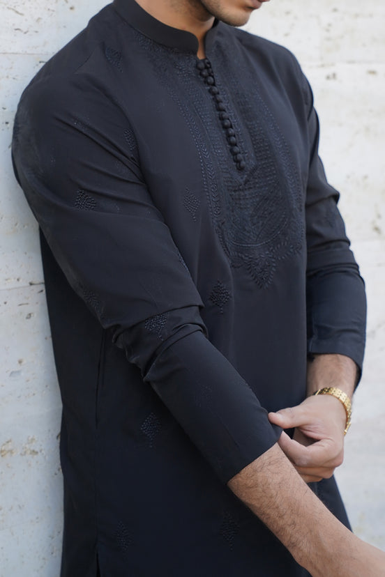 Midnight Black Embroidered Kurta Trouser - Noor e Fitr
