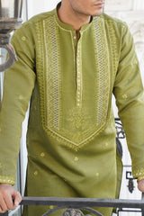 Olive Green Embroidered Kurta Trouser - Noor e Fitr