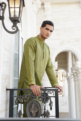 Olive Green Embroidered Kurta Trouser - Noor e Fitr